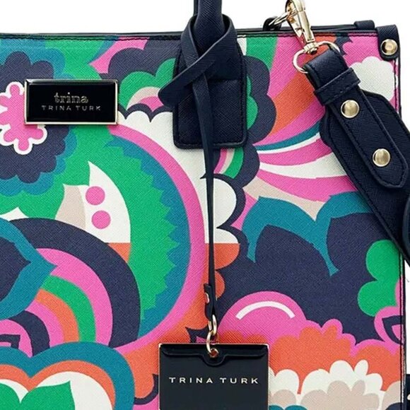 Trina Turk Handbags, "Floral Cloud" Floral Pattern, Large Coated Canvas Tote - Picture 3 of 4